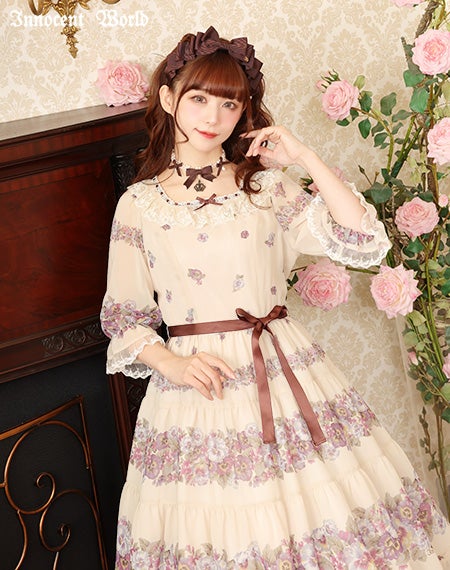 アンティークパンジーシフォンドレス