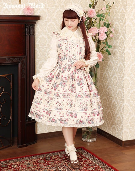 薔薇と苺のクロスリボンジャンパースカート