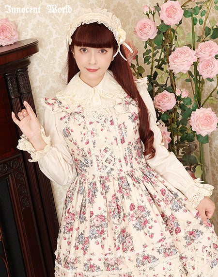 薔薇と苺のクロスリボンジャンパースカート