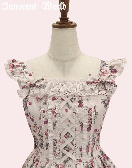 薔薇と苺のクロスリボンジャンパースカート