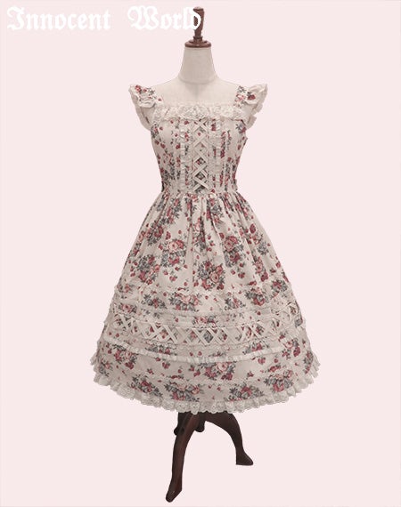 薔薇と苺のクロスリボンジャンパースカート