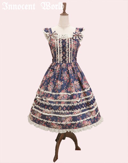 薔薇と苺のクロスリボンジャンパースカート