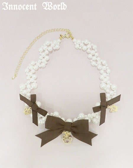 リボンクラウンパールネックレス