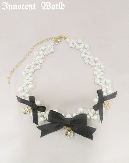 リボンクラウンパールネックレス