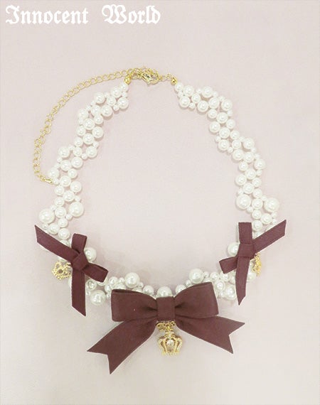 リボンクラウンパールネックレス