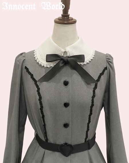 ハートボタン長袖ワンピース