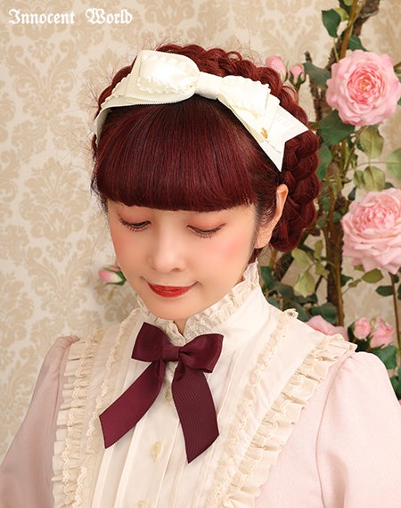 グログランとサテンフリルリボンのカチューシャ