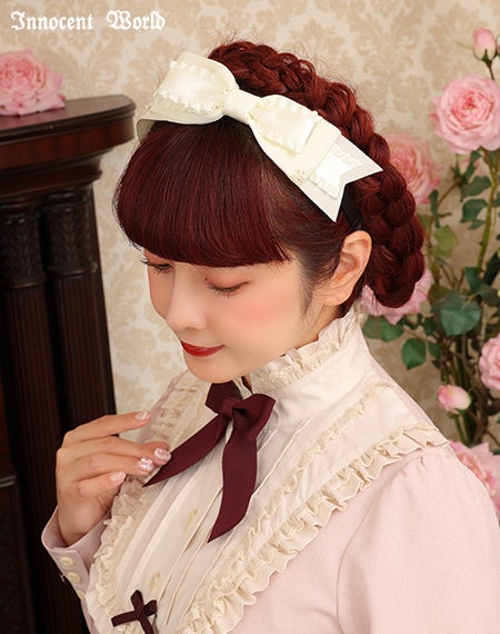 グログランとサテンフリルリボンのカチューシャ
