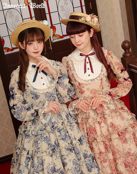 ローズシフォン丸衿ドレス