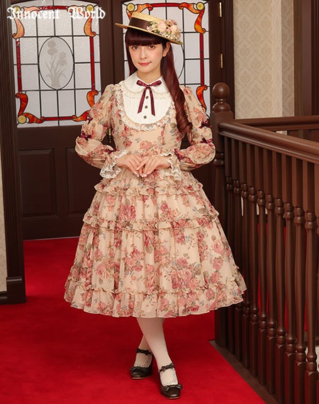 ローズシフォン丸衿ドレス