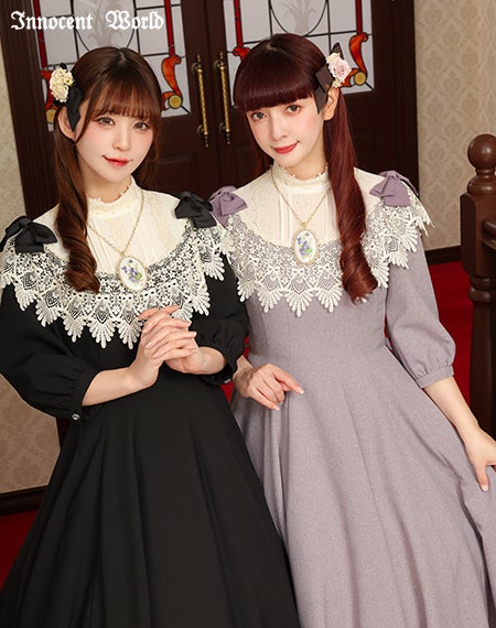 リボンレースワンピース(七分袖)(新色)