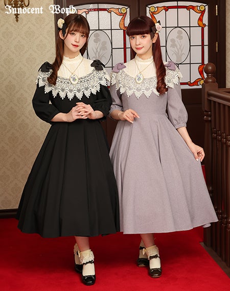 リボンレースワンピース(七分袖)(新色)