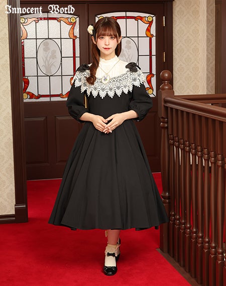 リボンレースワンピース(七分袖)(新色)