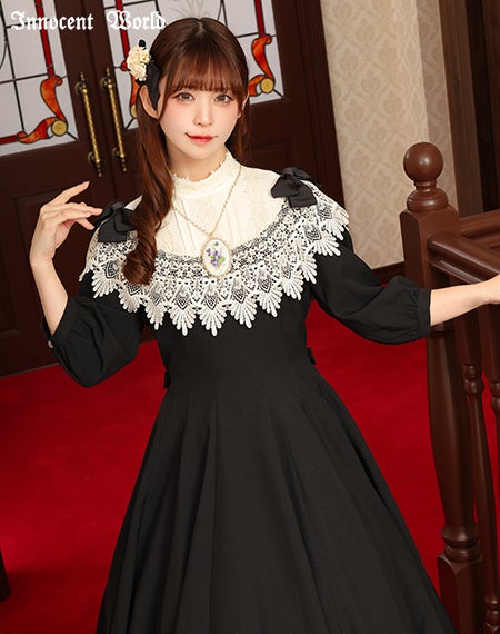 リボンレースワンピース(七分袖)(新色)