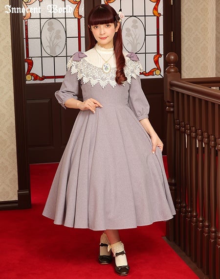 リボンレースワンピース(七分袖)(新色)