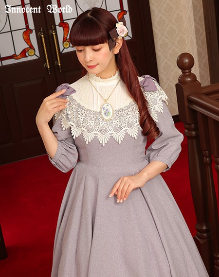 リボンレースワンピース(七分袖)(新色)