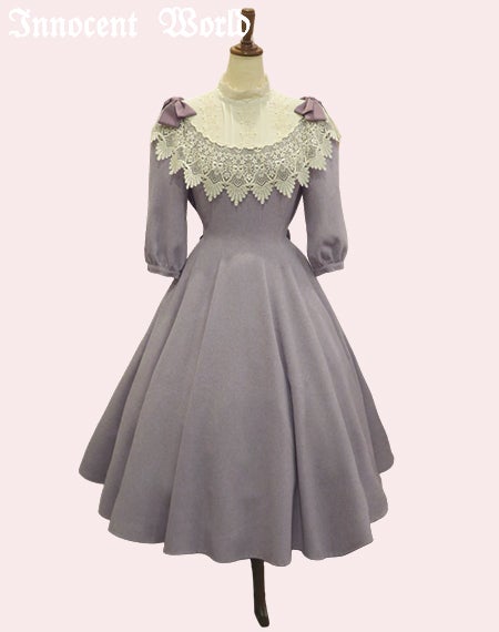 リボンレースワンピース(七分袖)(新色)