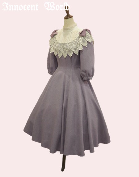 リボンレースワンピース(七分袖)(新色)