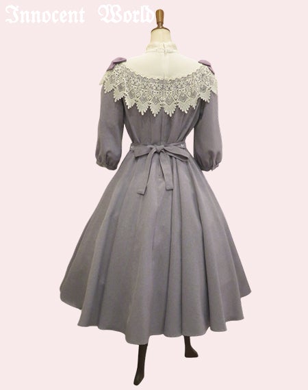 リボンレースワンピース(七分袖)(新色)