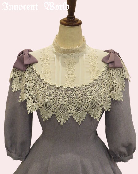 リボンレースワンピース(七分袖)(新色)