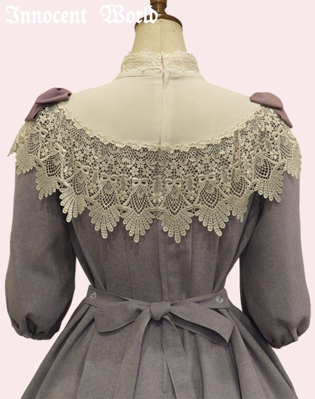 リボンレースワンピース(七分袖)(新色)