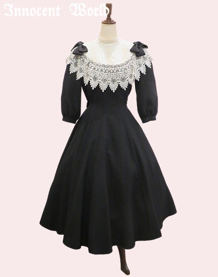 リボンレースワンピース(七分袖)(新色)