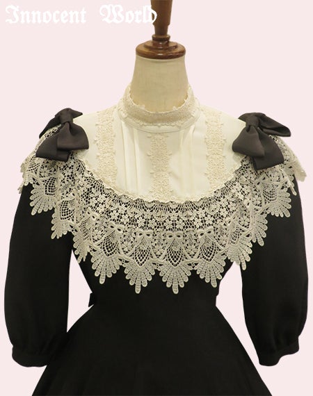 リボンレースワンピース(七分袖)(新色)