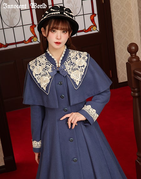 白薔薇コート/アリスブルー×生成Mマキシ丈