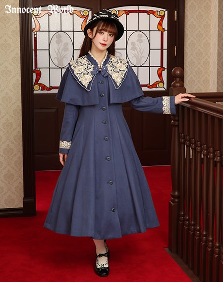 白薔薇コート/アリスブルー×生成Mマキシ丈