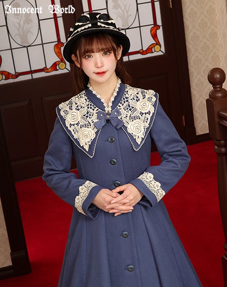 白薔薇コート/アリスブルー×生成Mマキシ丈