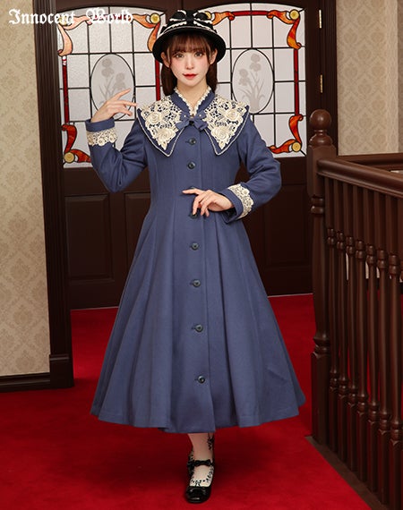 白薔薇コート/アリスブルー×生成Mマキシ丈