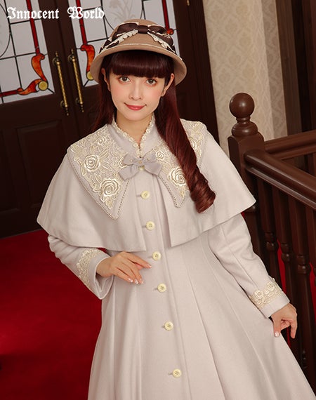 白薔薇コート/グレイッシュピンク×生成Mミモレ丈