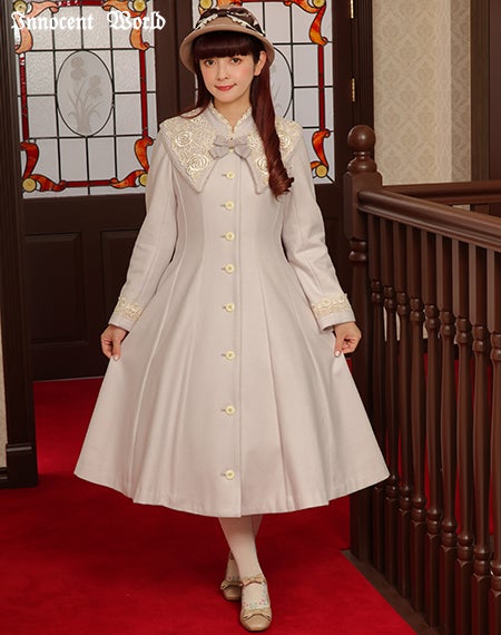 白薔薇コート/グレイッシュピンク×生成Mミモレ丈