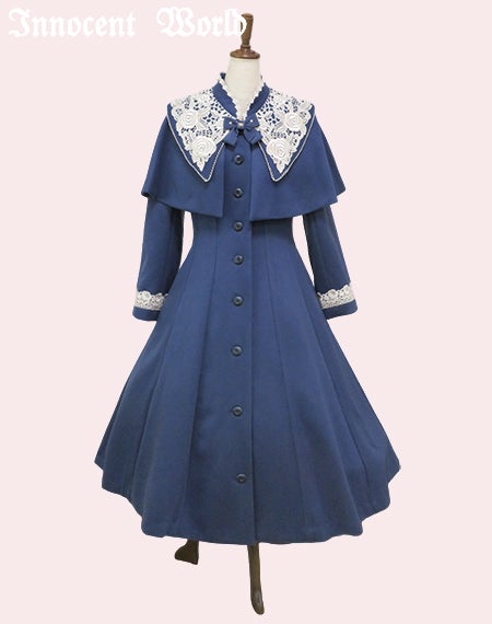 白薔薇コート/アリスブルー×生成Mマキシ丈