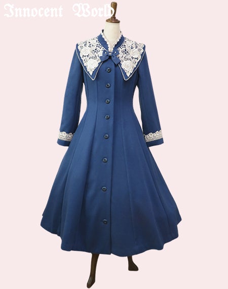 白薔薇コート/付属品お取り外し/アリスブルー×生成Mマキシ丈